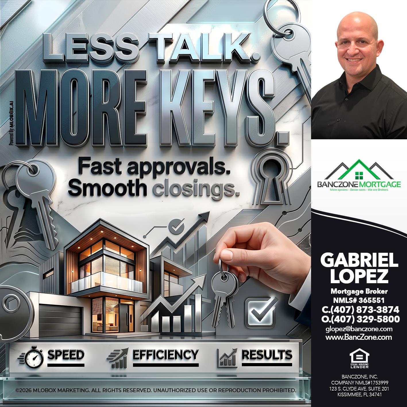 LESS TALK, MORE KEYS! - Gabriel Lopez -Mortgage Broker